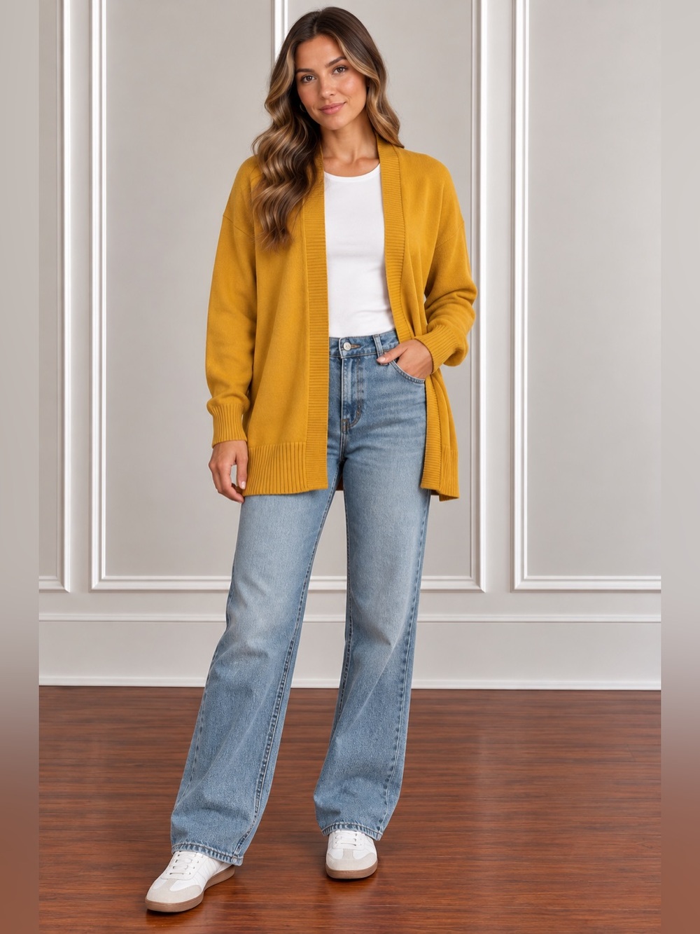 St. John's Bay Mustard Yellow Open-Front Cardigan